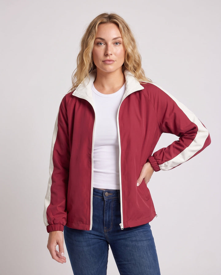 Unisex Reversible Oversized Vindjacka med Ståkrage, Contrast Detaljer och Fåll med Dragsko