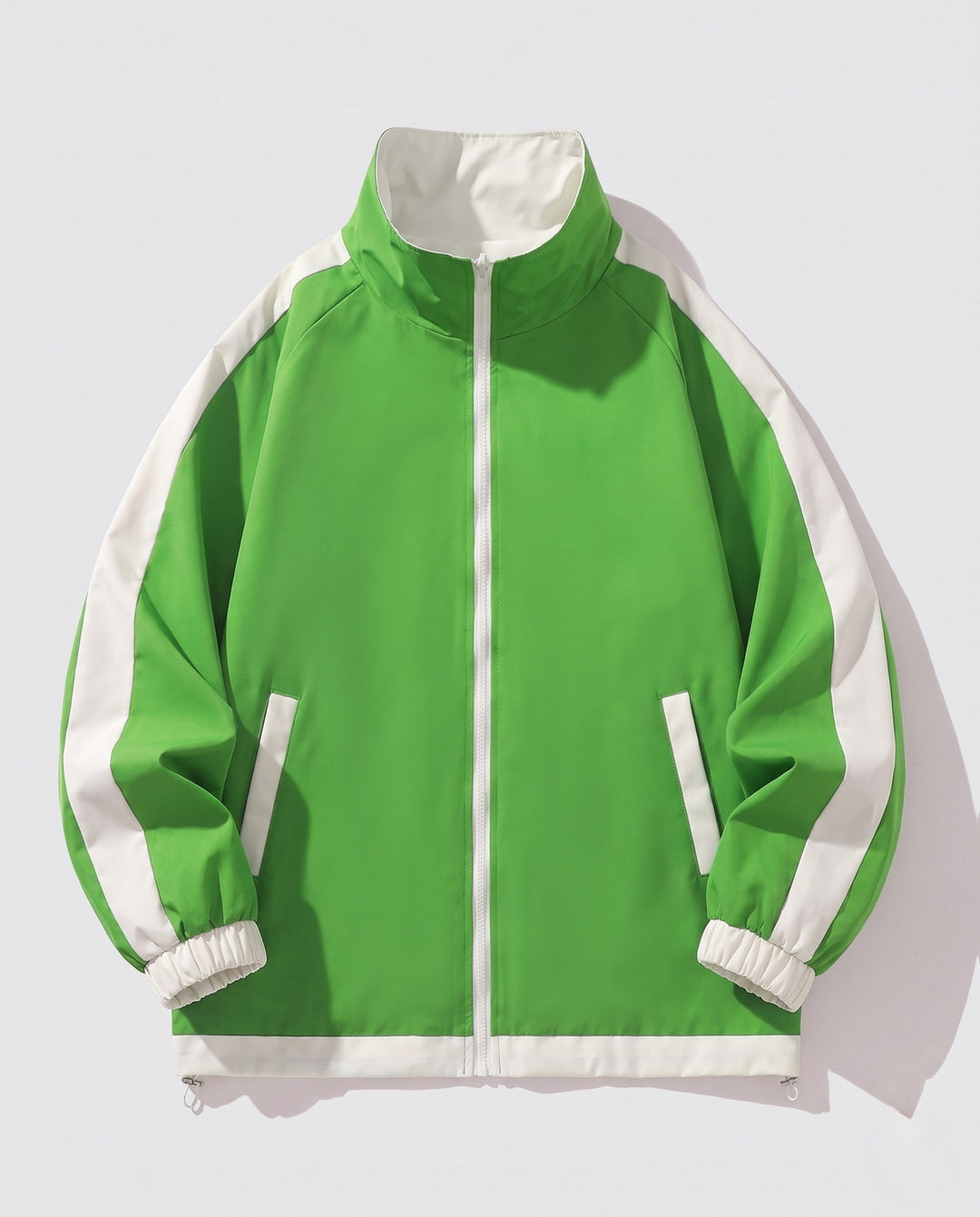 Unisex Reversible Oversized Vindjacka med Ståkrage, Contrast Detaljer och Fåll med Dragsko