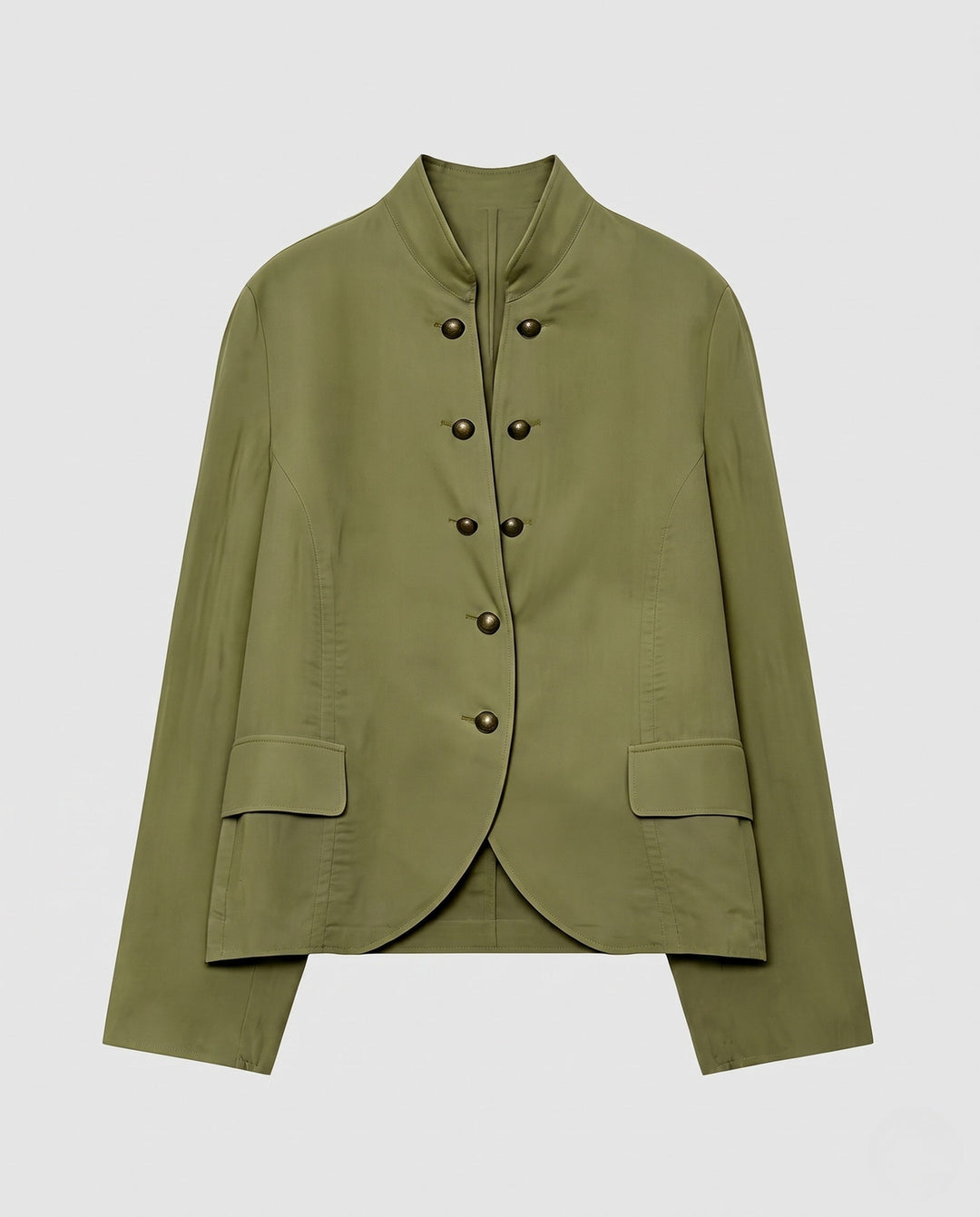 Dam Kort Militär Jacka med Ståkrage, Decorative Dubbelknäppt Slå och Lockfickor