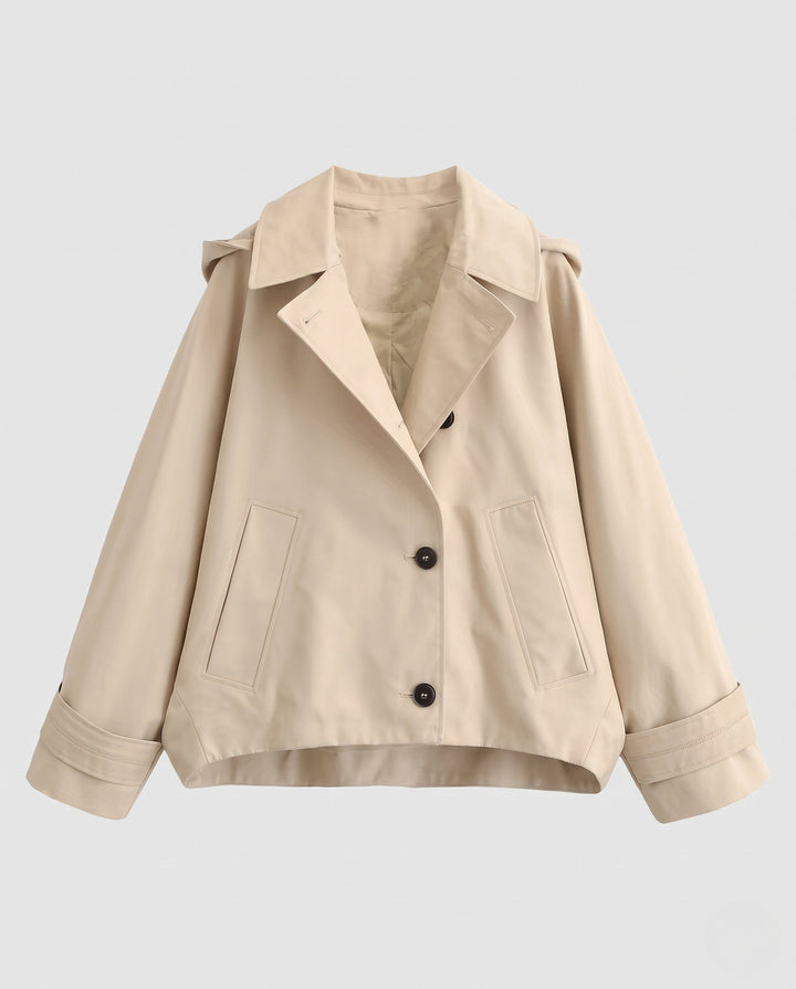 Dam kort skärning Boxy trench med Notched krage och oversize ärmar