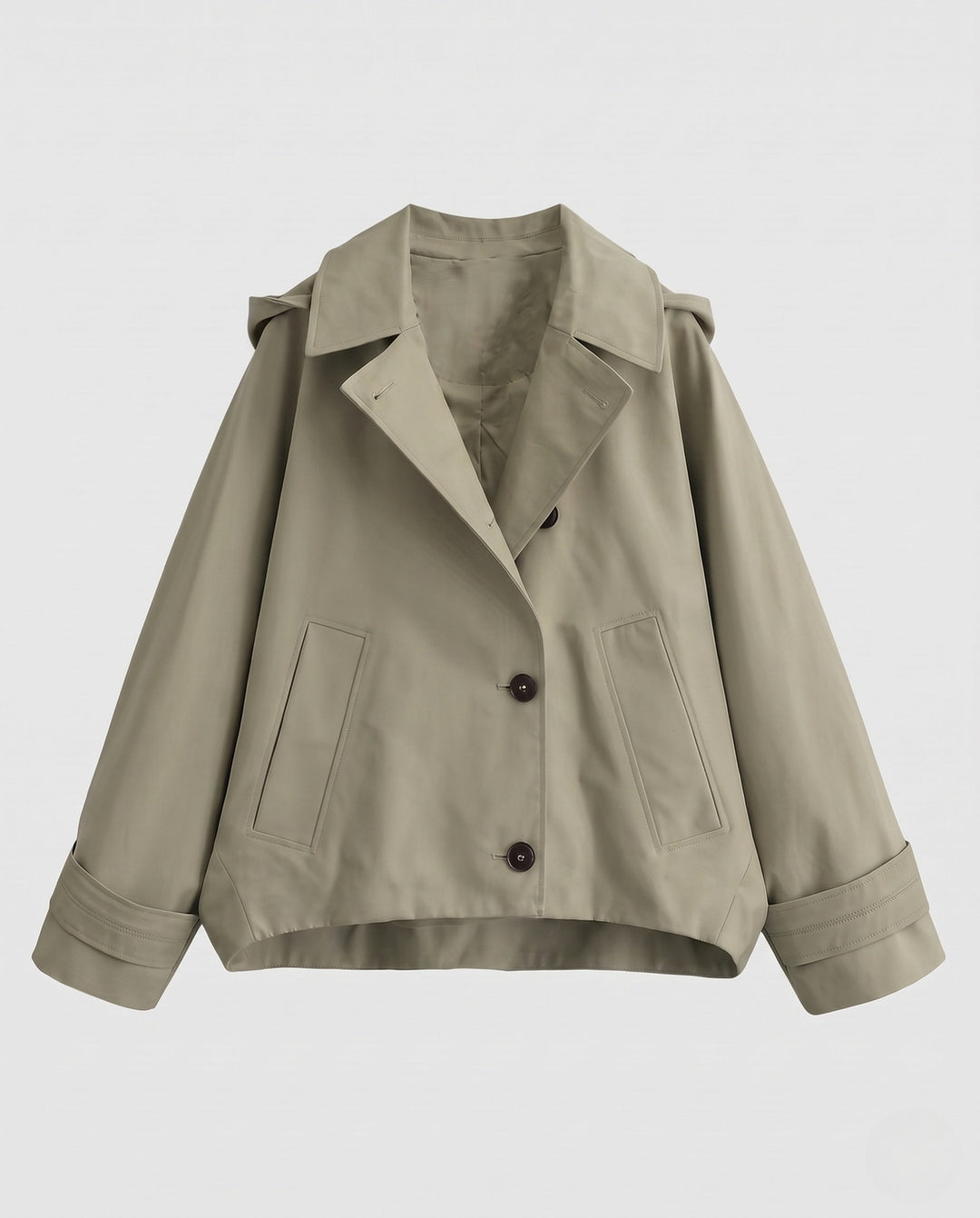 Dam kort skärning Boxy trench med Notched krage och oversize ärmar