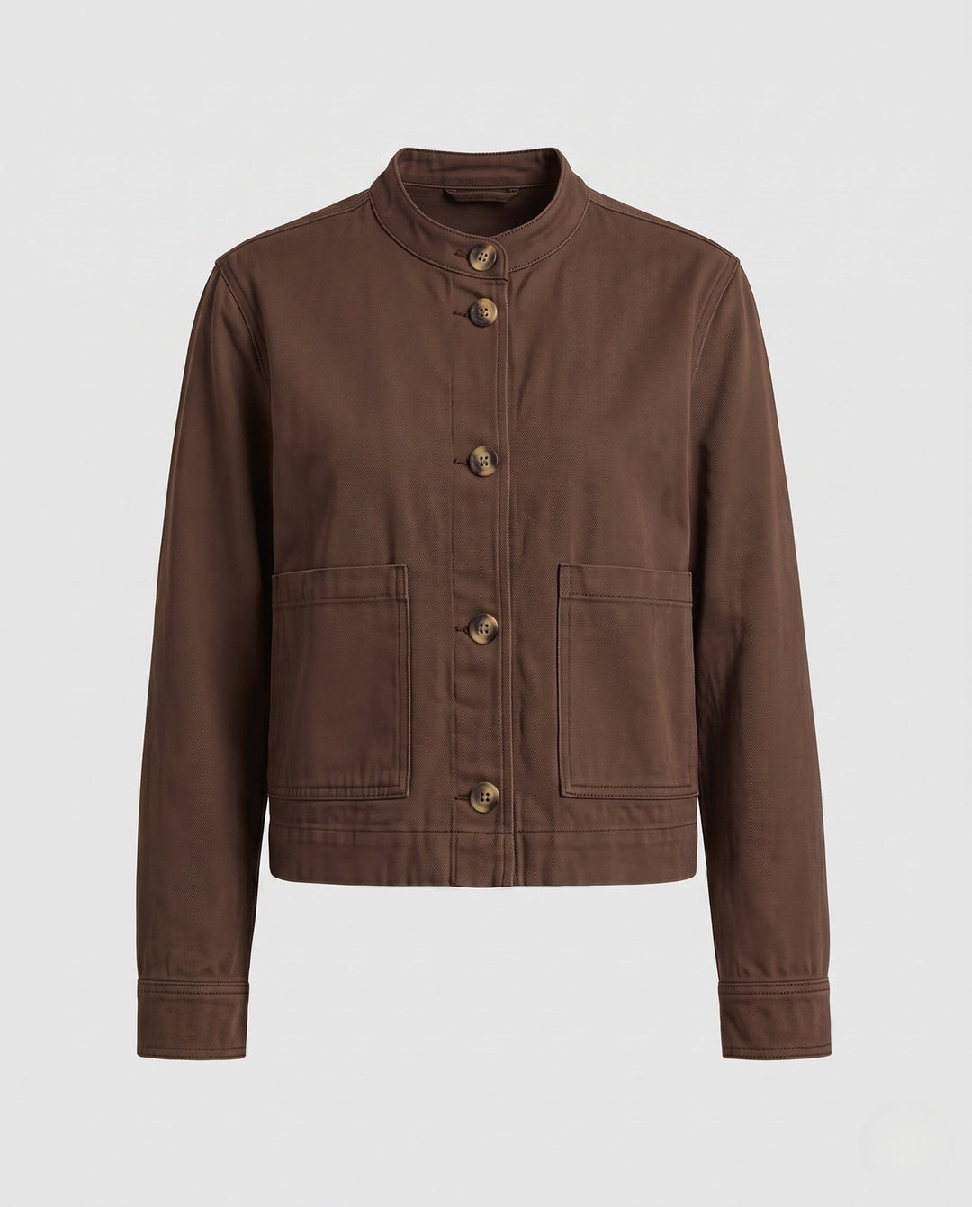 Dam kort Boxy denimjacka med Round Neck och utanpåfickor