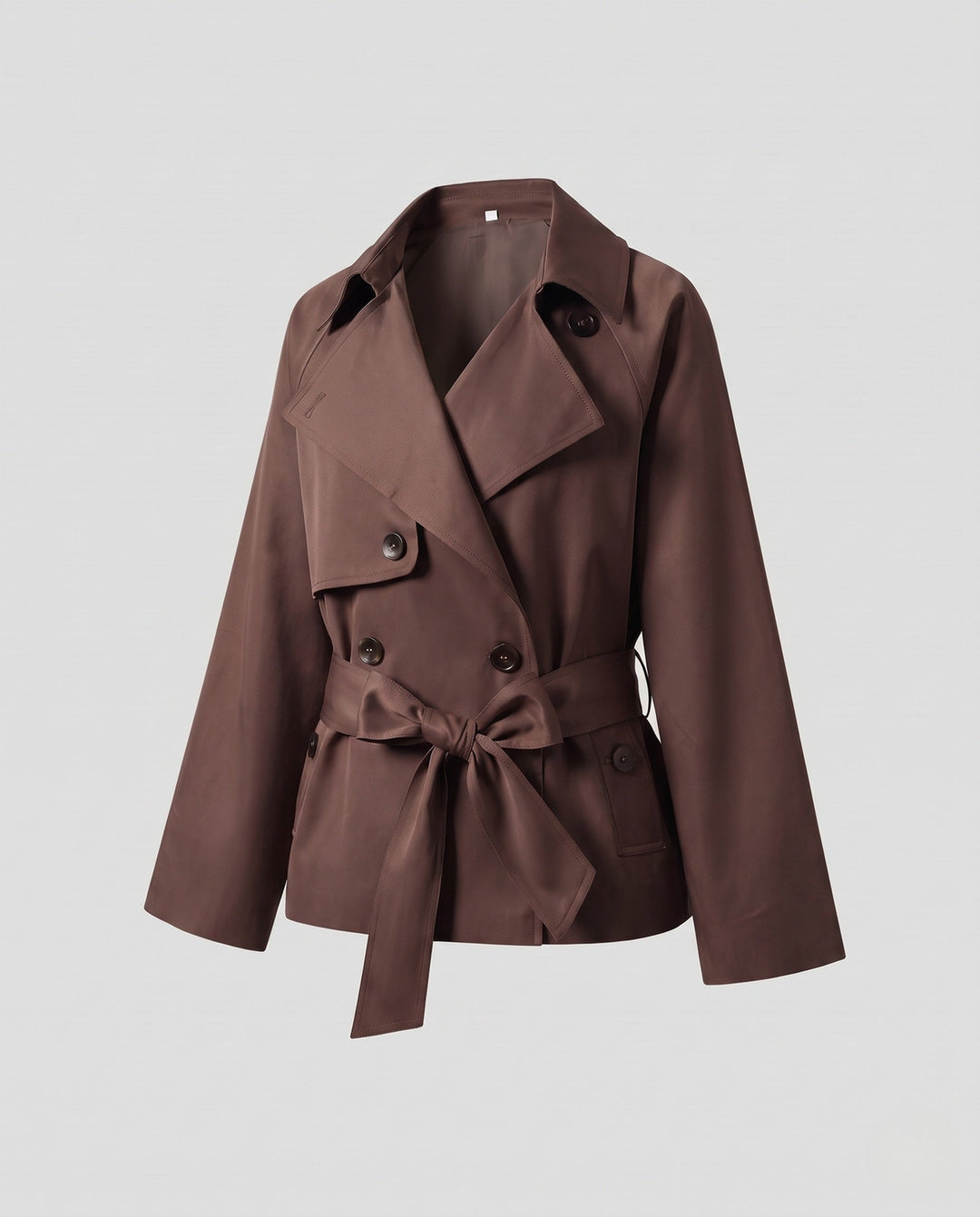 Dam kort Double-Breasted trenchcoat med midjebälte och vid Cape ärm
