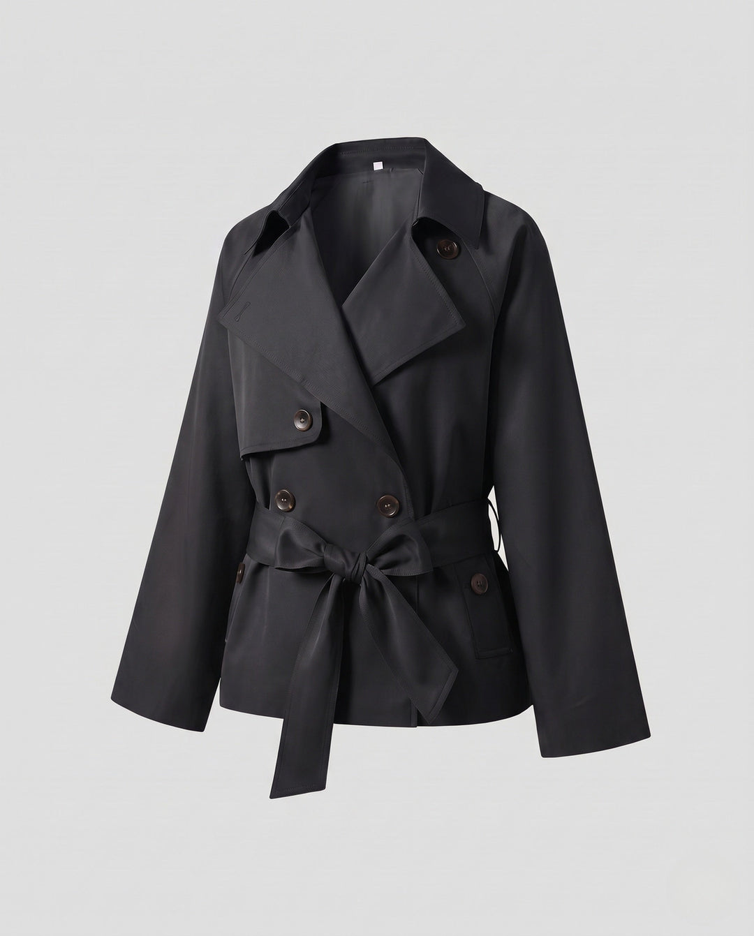 Dam kort Double-Breasted trenchcoat med midjebälte och vid Cape ärm