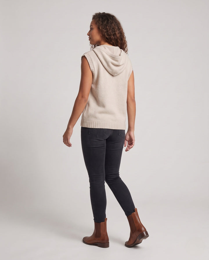 Dam ärmlös med huva Knit väst med hel Zip och Cashmere-like Softness