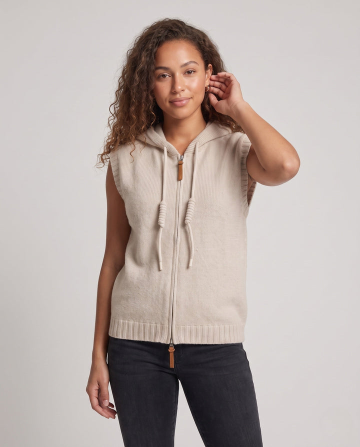 Dam ärmlös med huva Knit väst med hel Zip och Cashmere-like Softness