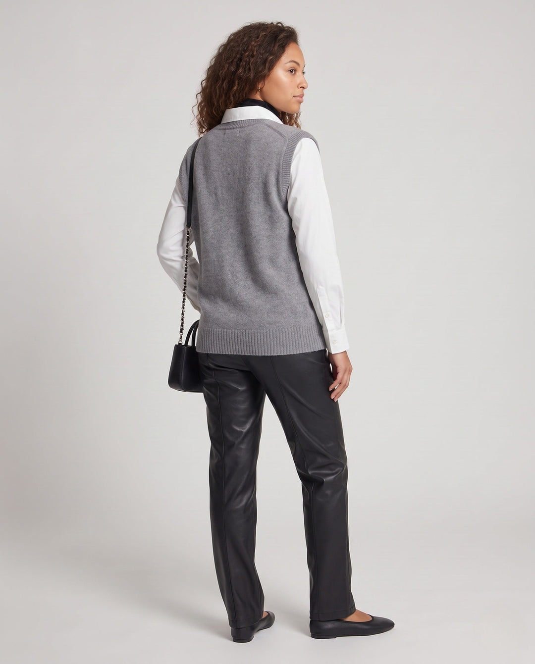 Dam ärmlös Mohair-stil lång Waistcoat med Deep V-ringning och mjuk Drape