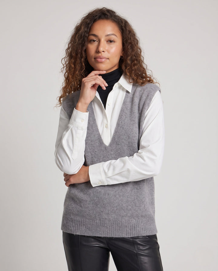 Dam ärmlös Mohair-stil lång Waistcoat med Deep V-ringning och mjuk Drape