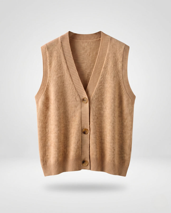 Dam Sleeveless Ullblandning Stickad Väst med V-ringad och Knapplist