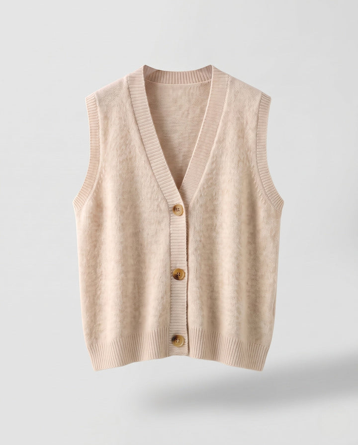 Dam Sleeveless Ullblandning Stickad Väst med V-ringad och Knapplist