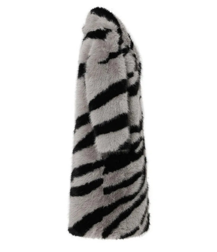 | Lång Päls Kappa Dam med Animal Tryck - Luxurious &amp; stilren vinter Design