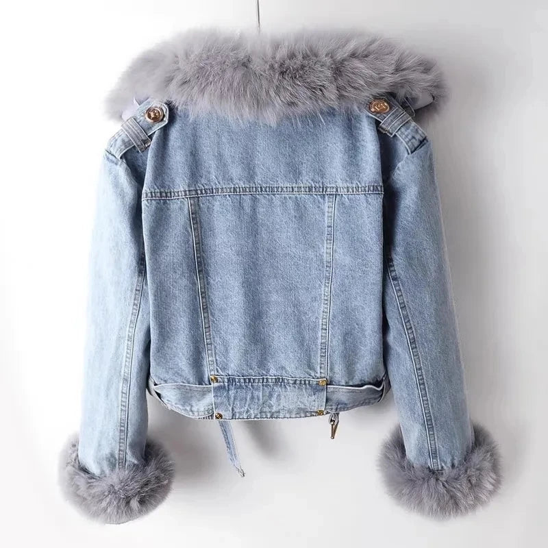 | denimjacka med Fusk Päls Krage