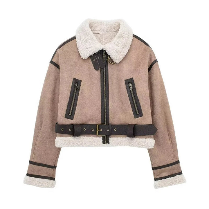 | Sheepskin Jacka - Kort Model - oversize Passform - värm Ull Foder - dragkedjestängning
