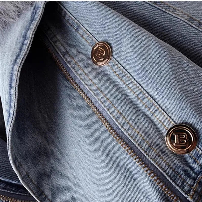 | denimjacka med Fusk Päls Krage