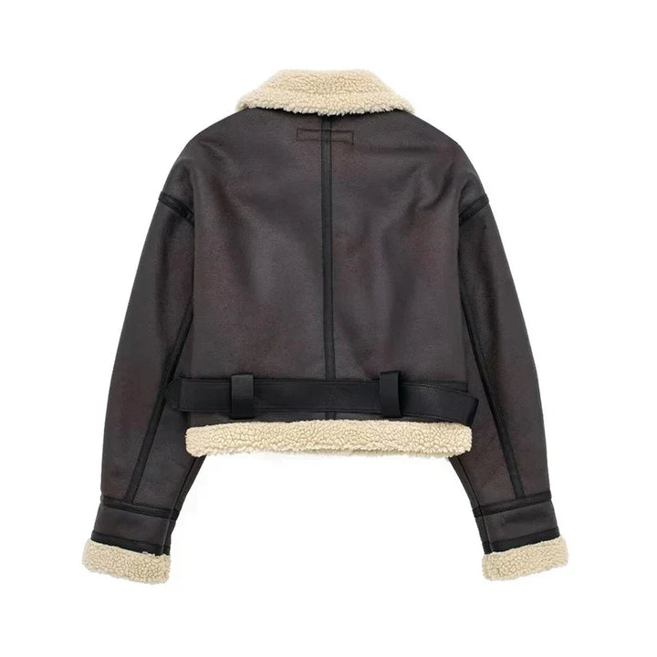 | Sheepskin Jacka - Kort Model - oversize Passform - värm Ull Foder - dragkedjestängning