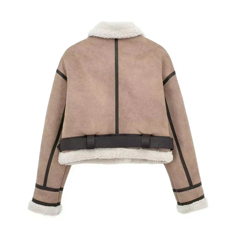 | Sheepskin Jacka - Kort Model - oversize Passform - värm Ull Foder - dragkedjestängning