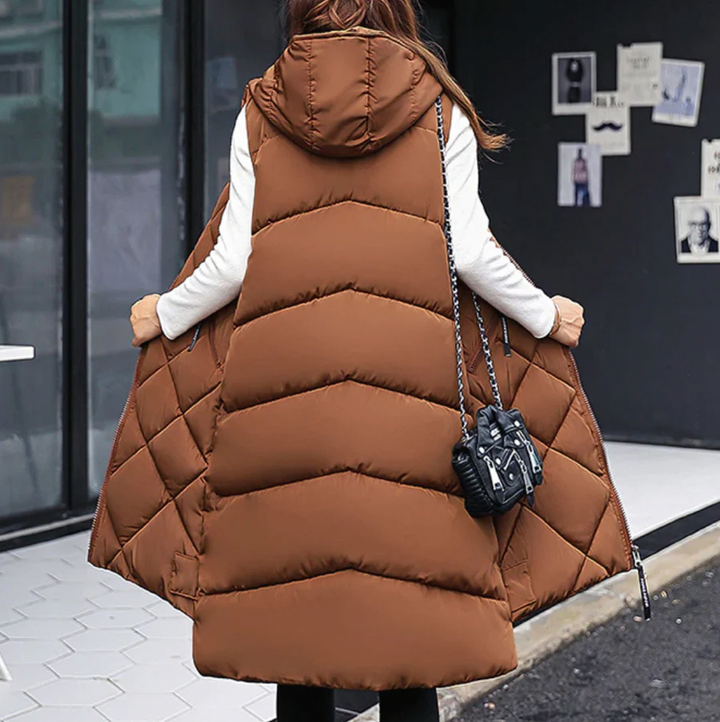 | Lång Puffer Stil väst med huva för Dam