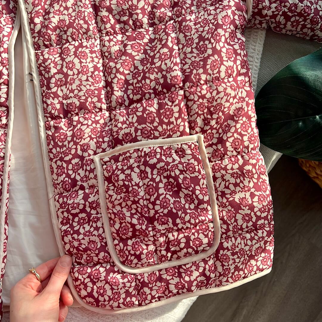 | Dam Floral quiltad Jacka med Fickor och Långa ärmar