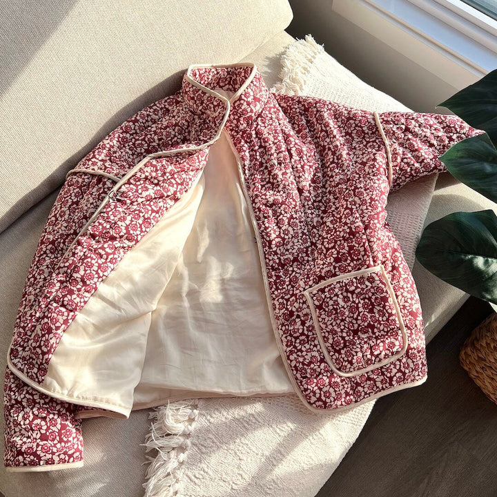 | Dam Floral quiltad Jacka med Fickor och Långa ärmar
