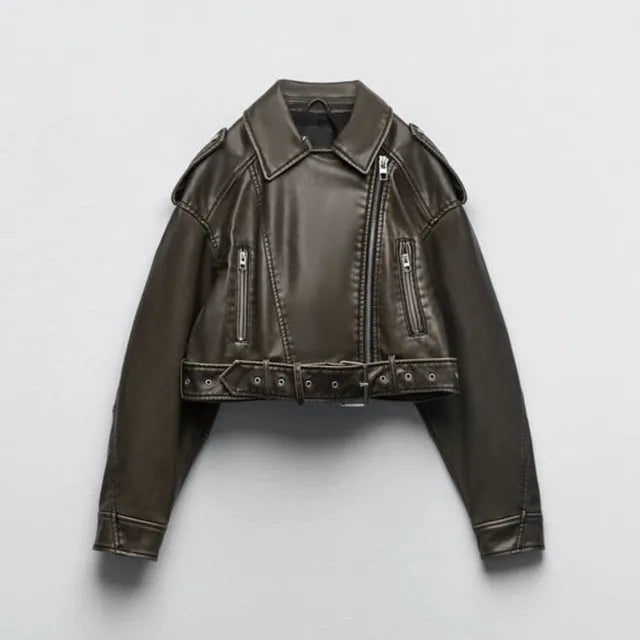 | Dam Cropped fuskläder bikerjacka med skräddad Midja
