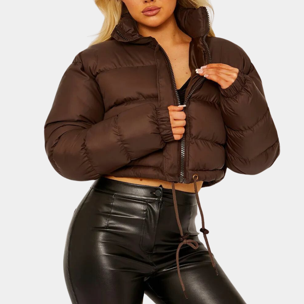 | Dam Trendy pufferjacka i Kort Model med Hög Krage