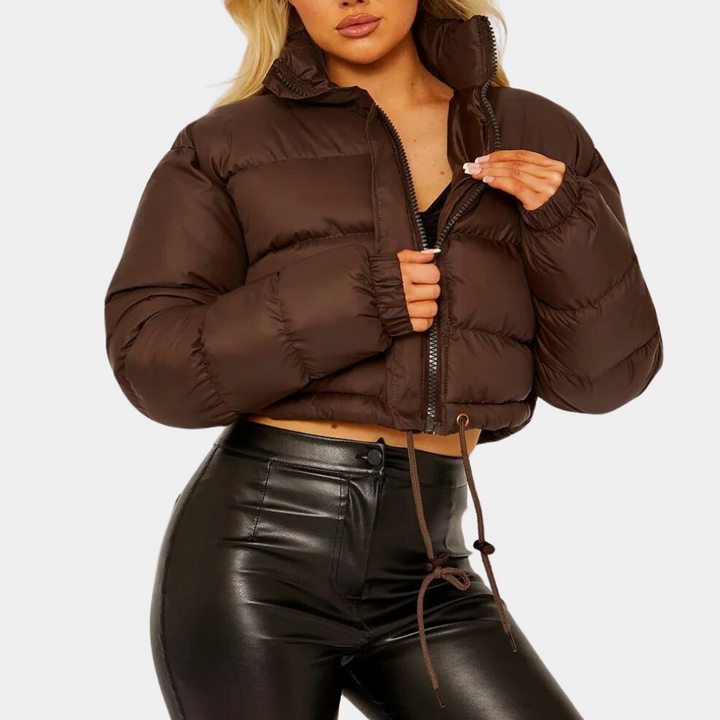| Dam Trendy pufferjacka i Kort Model med Hög Krage
