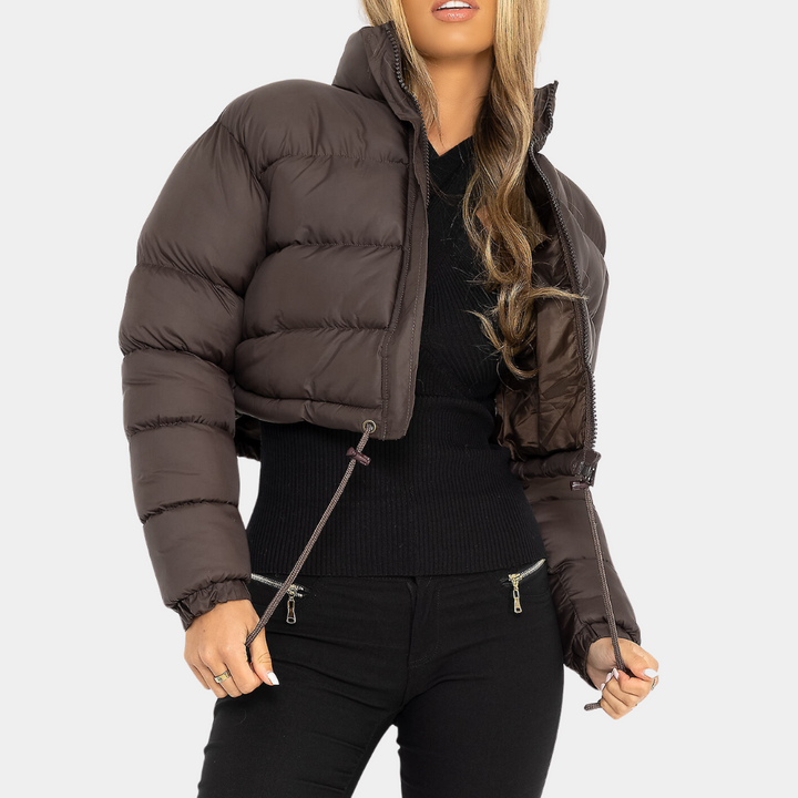 | Dam Trendy pufferjacka i Kort Model med Hög Krage