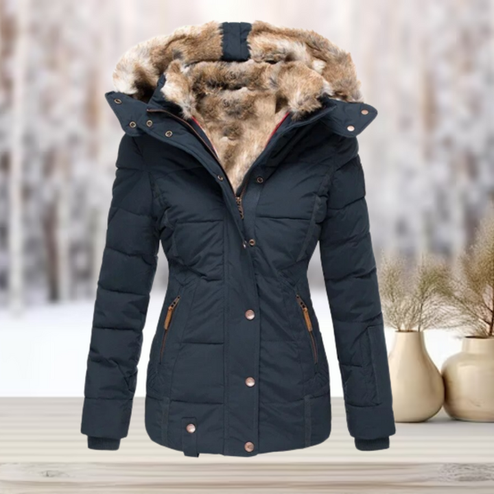 | elegant vinter läder jacka med huva