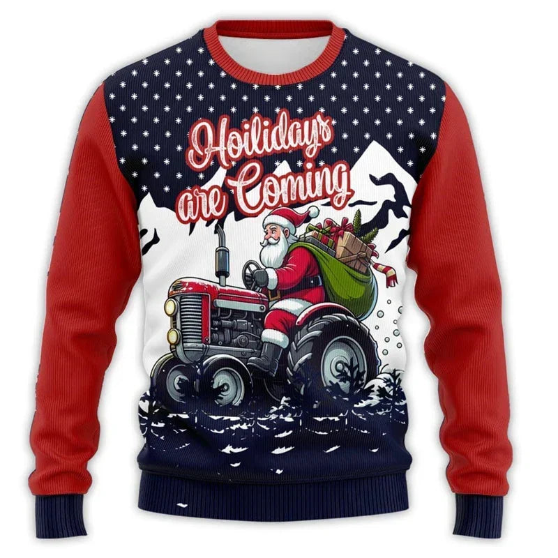 Christmas Tröja med Tractor Tryck - Bekväm &amp; Festive Herr Bomull Tröja
