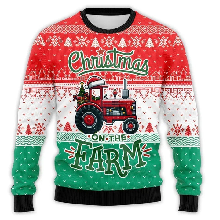 Christmas Tröja med Tractor Tryck - Bekväm &amp; Festive Herr Bomull Tröja