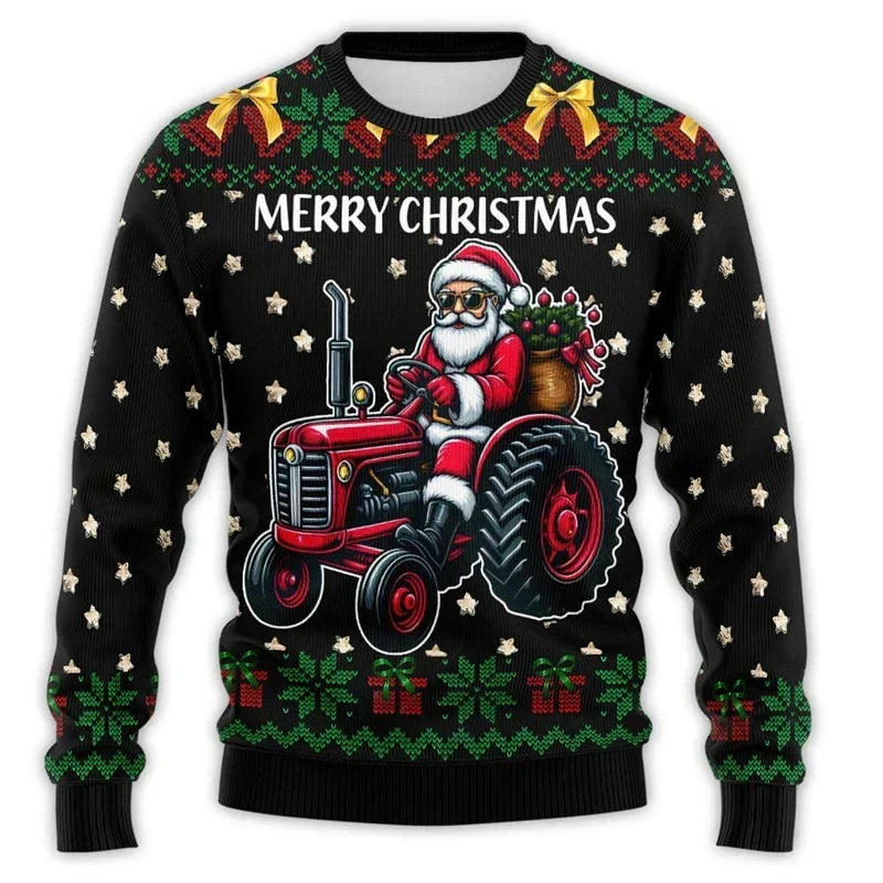 Christmas Tröja med Tractor Tryck - Bekväm &amp; Festive Herr Bomull Tröja