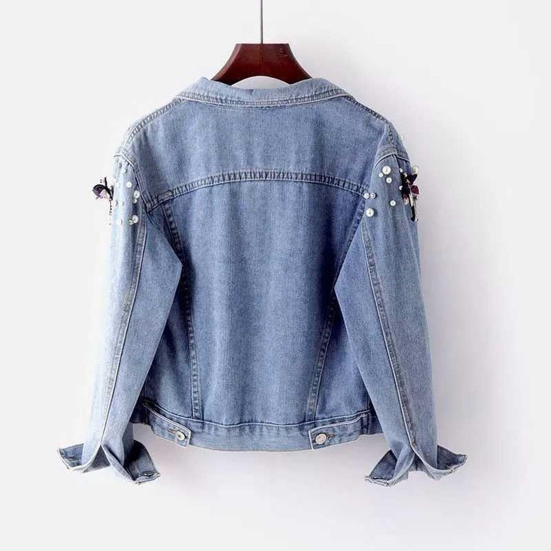 | Dam klassisk denimjacka med Lös Passform