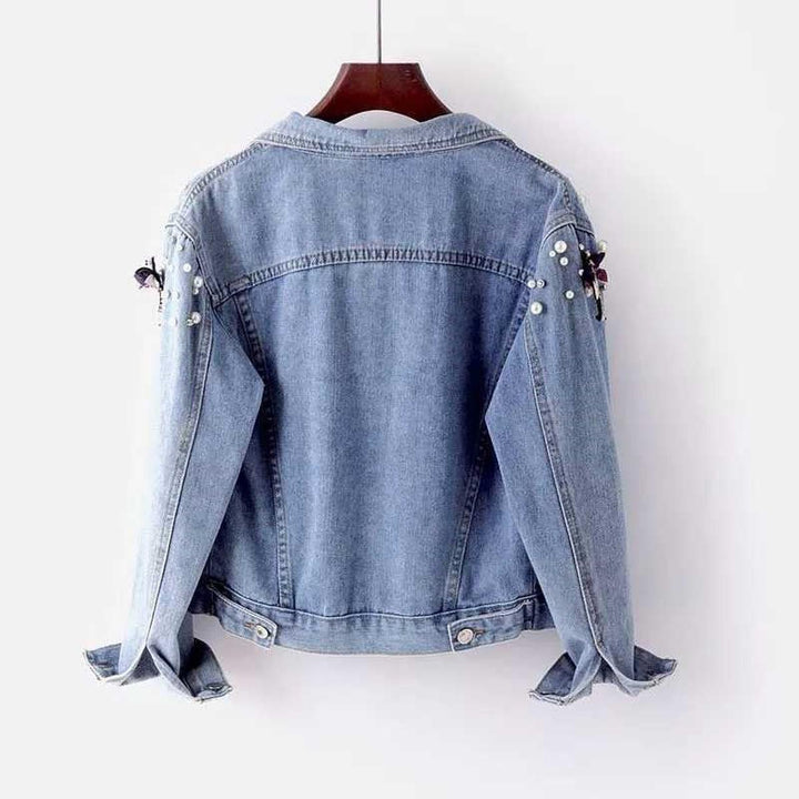 | Dam klassisk denimjacka med Lös Passform