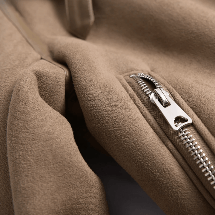 | Dam Sherpa Lined Läder Jacka med ribbade muddar
