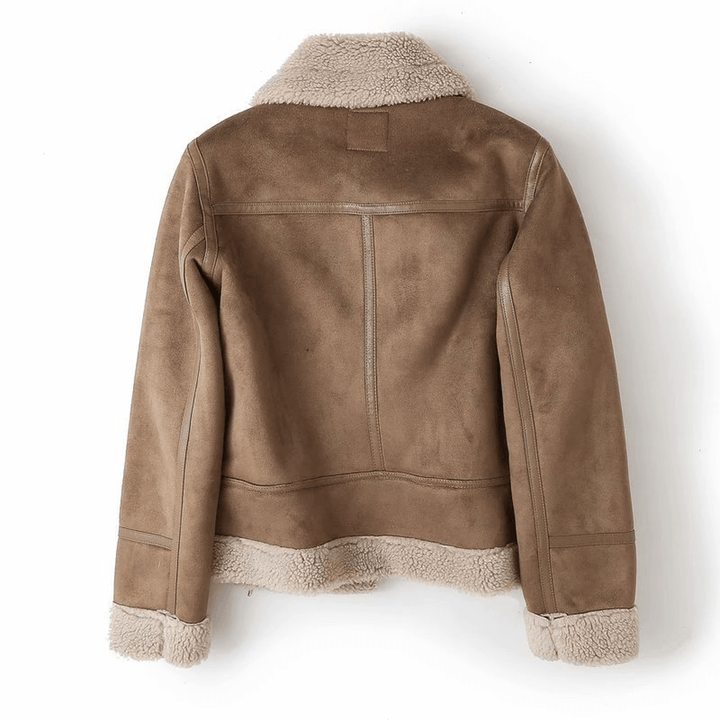 | Dam Sherpa Lined Läder Jacka med ribbade muddar