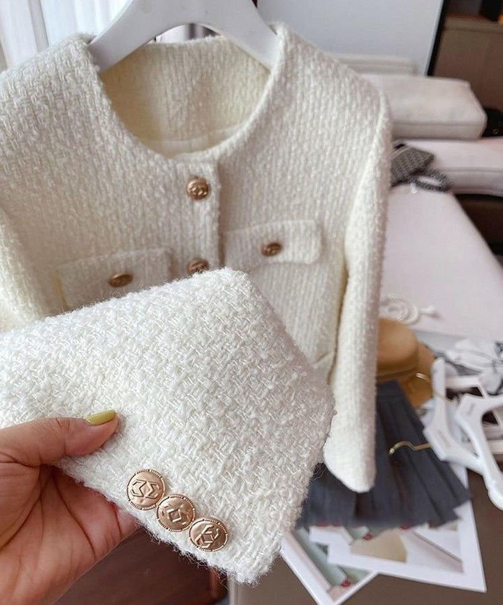 | Dam Tweed Jacka med Round Neckline och knäppslå