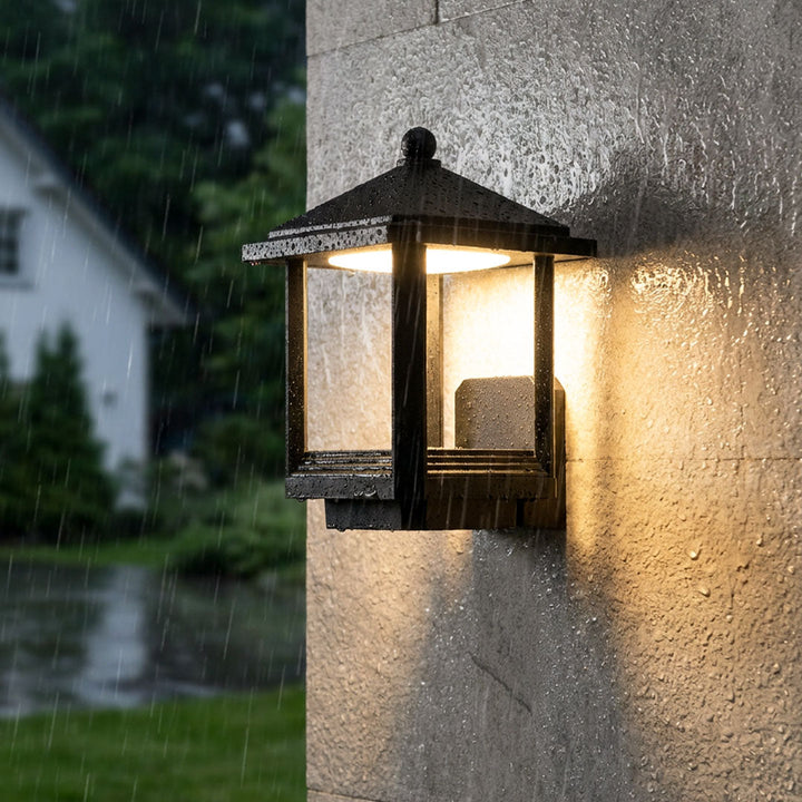 Svart Utomhus Lanternsconces Modern Vattentät Vägglampa
