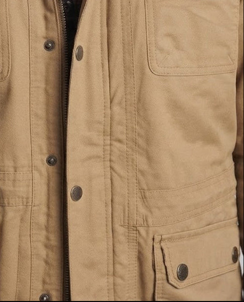 Herr värmer canvas parka med teddyfoder huva och flera fickor