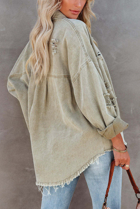 | Revers Lång ärm Ripped denimjacka