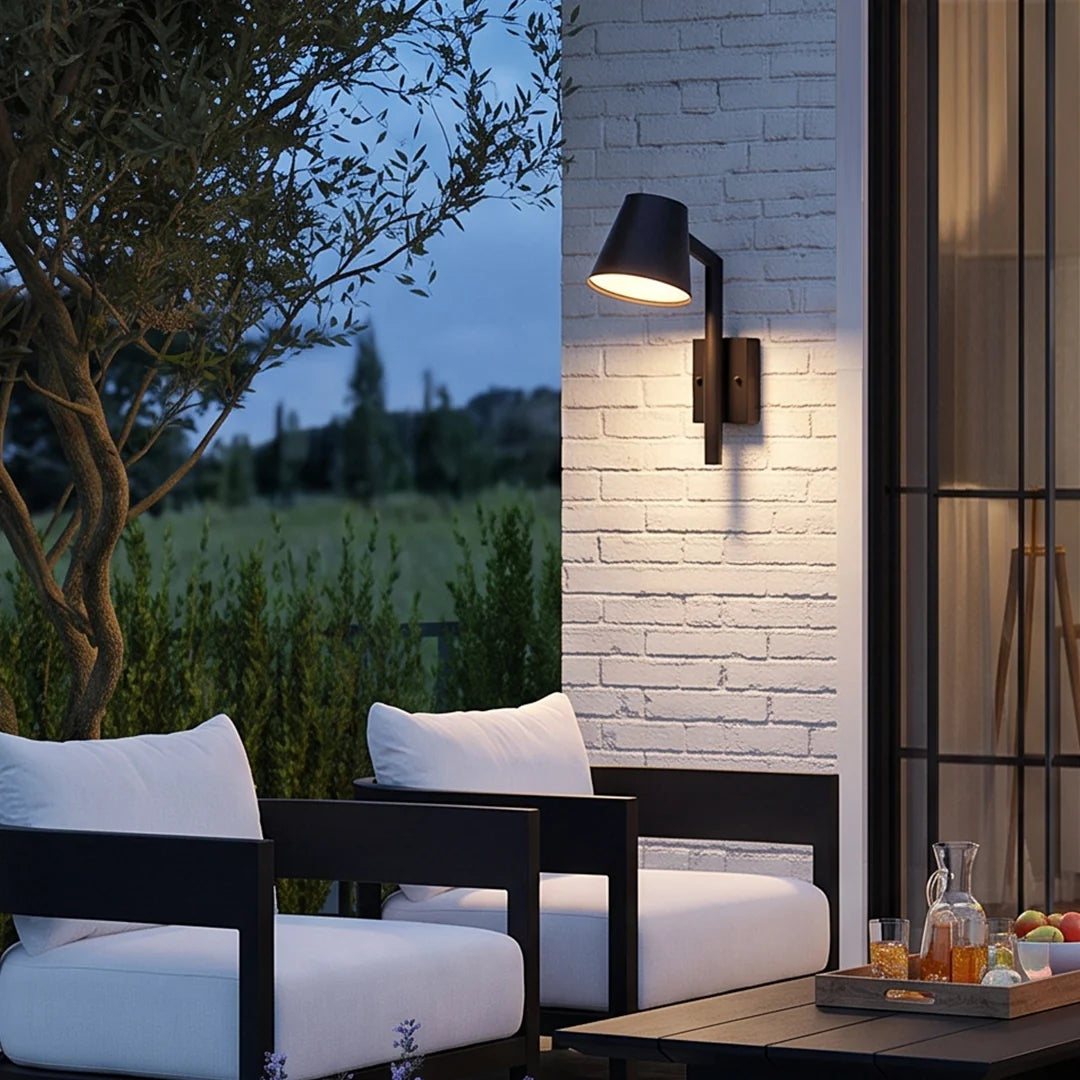 Svart Kegel Vägglampa Modern LED Utomhus Metallbelysning