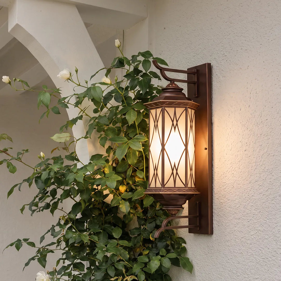 2 ST Brons Utomhus Vägglampa Vintage Glas Vägglykta