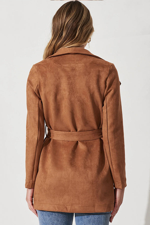 | Färg Kostym Cardigan Large Lapel Mocka Lång ärm Jacka