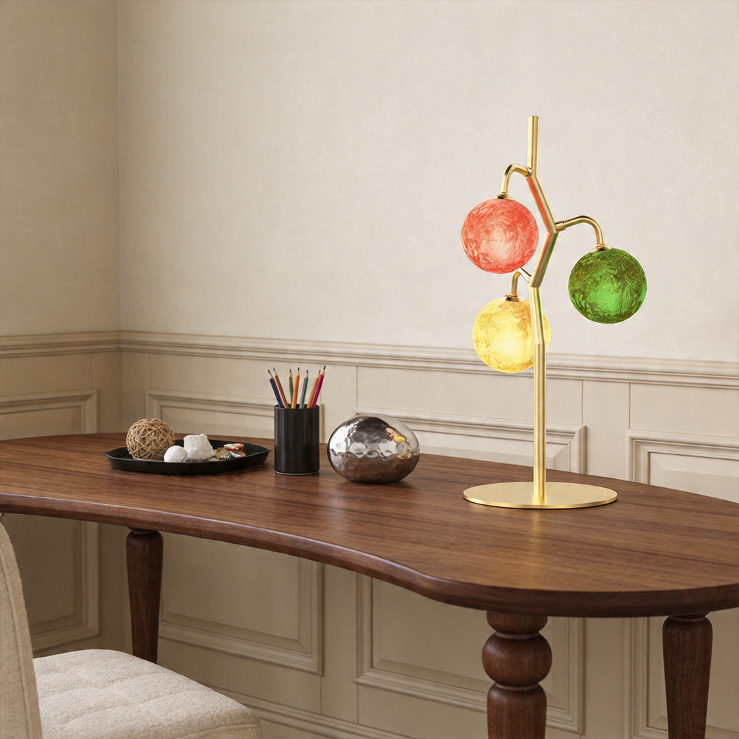 Färgglada Glasbordslampor Fransk Stil Trehuvudslampa