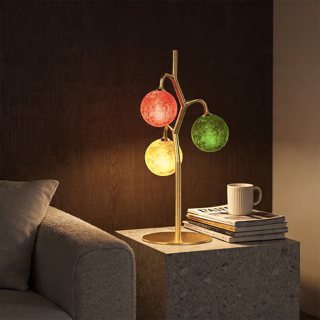 Färgglada Glasbordslampor Fransk Stil Trehuvudslampa