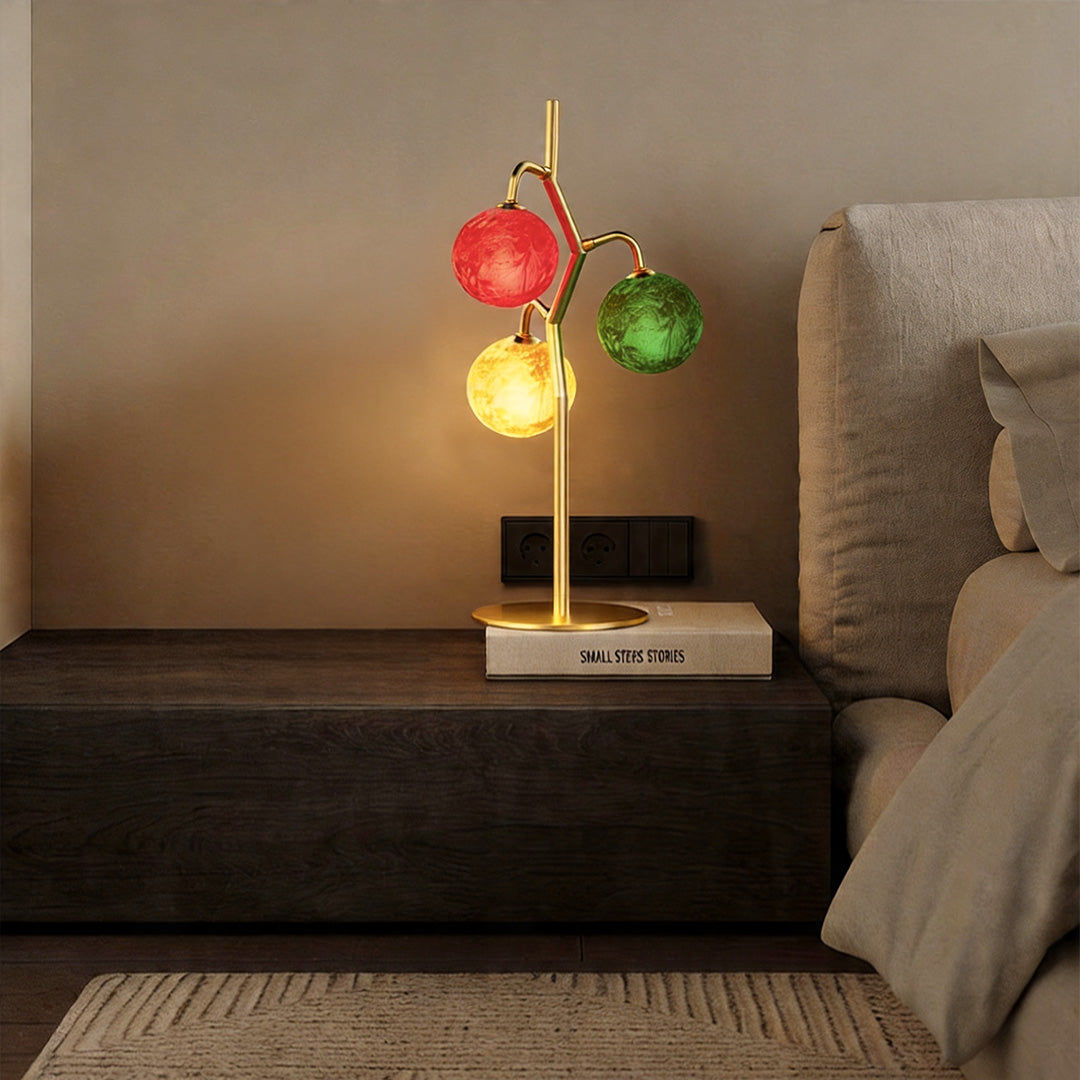 Färgglada Glasbordslampor Fransk Stil Trehuvudslampa