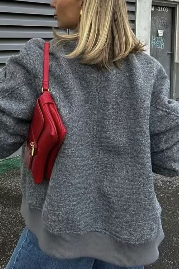 | Collarless Lång ärm Ribbad Flight Jacka