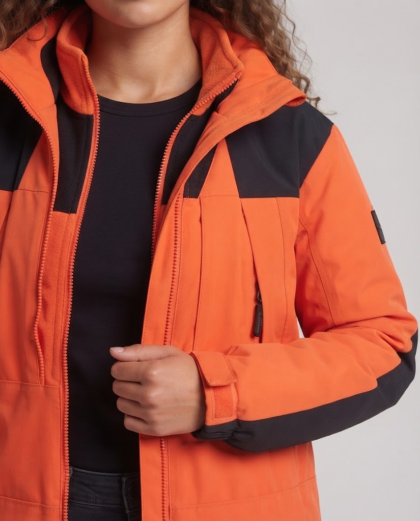 Dam Two-Layer Outdoor Jacka med Removable Fleece Inner Jacka, Water-Repellent Outer Shell och Huva