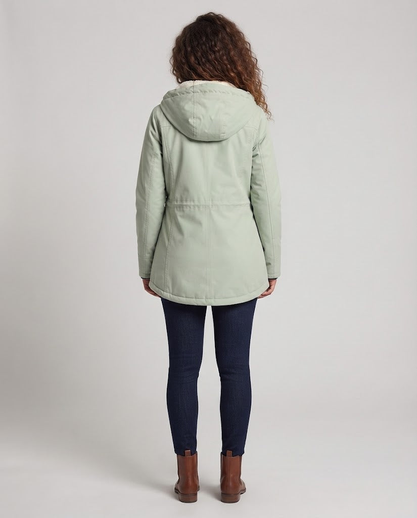 Dam Fodrad med Huva Parka med Teddy Foder, Dragsko och Lockfickor