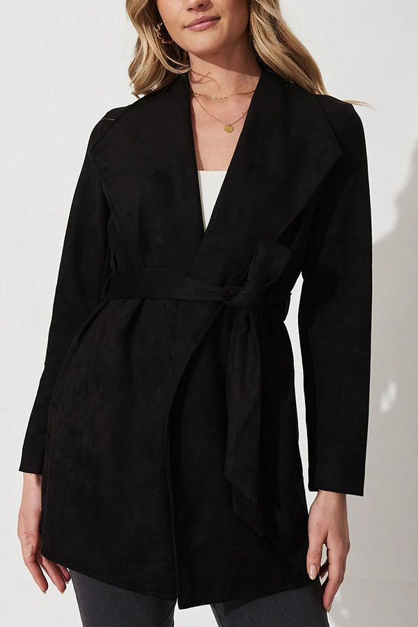 | Färg Kostym Cardigan Large Lapel Mocka Lång ärm Jacka