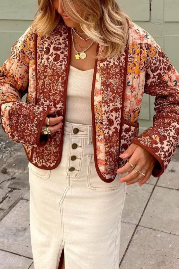| casual Kort Cardigan quiltad Bomull Jacka